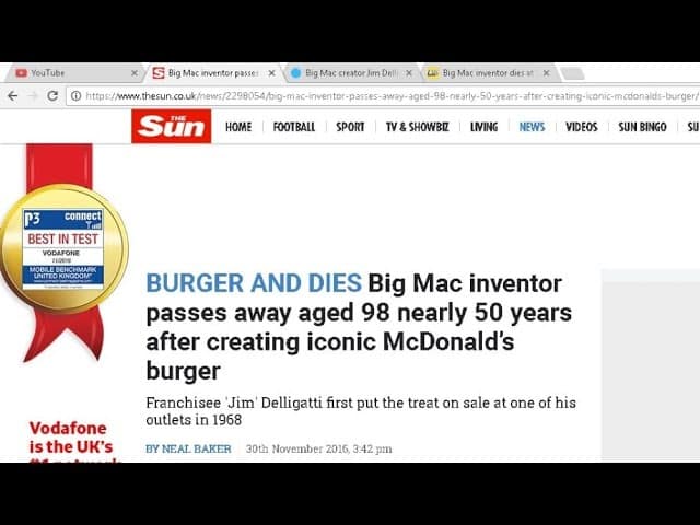 breaking news!! inventor of big mac dies!! BREAKING NEWS!! Inventor of Big Mac DIES!!