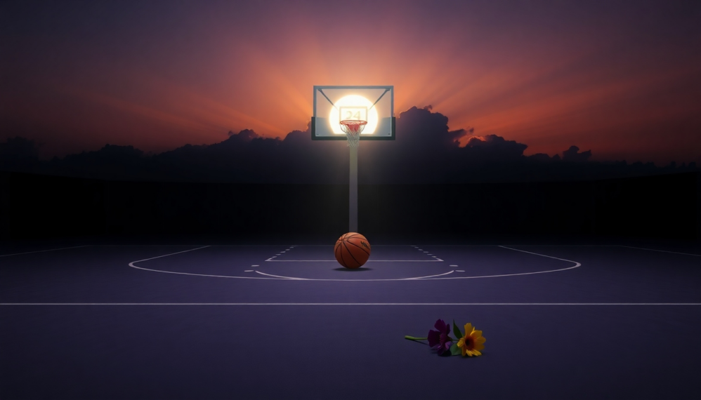 Remembering Kobe Bryant: A Legendary Icon Who Died In 2020 a basketball and a hoop with flowers