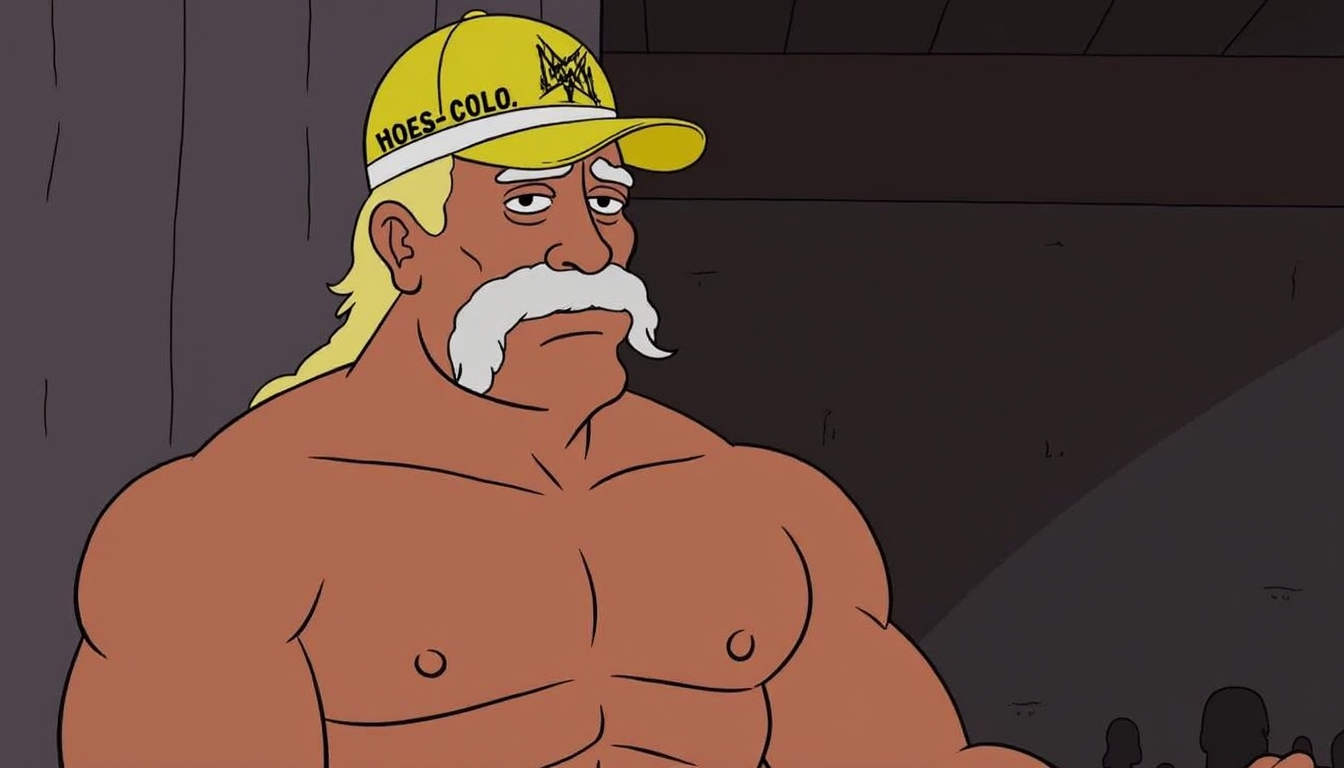Wrestling Legend Hulk Hogan Dies at 71 – A Tribute to the Icon" cartoon man with a mustache and yellow hat