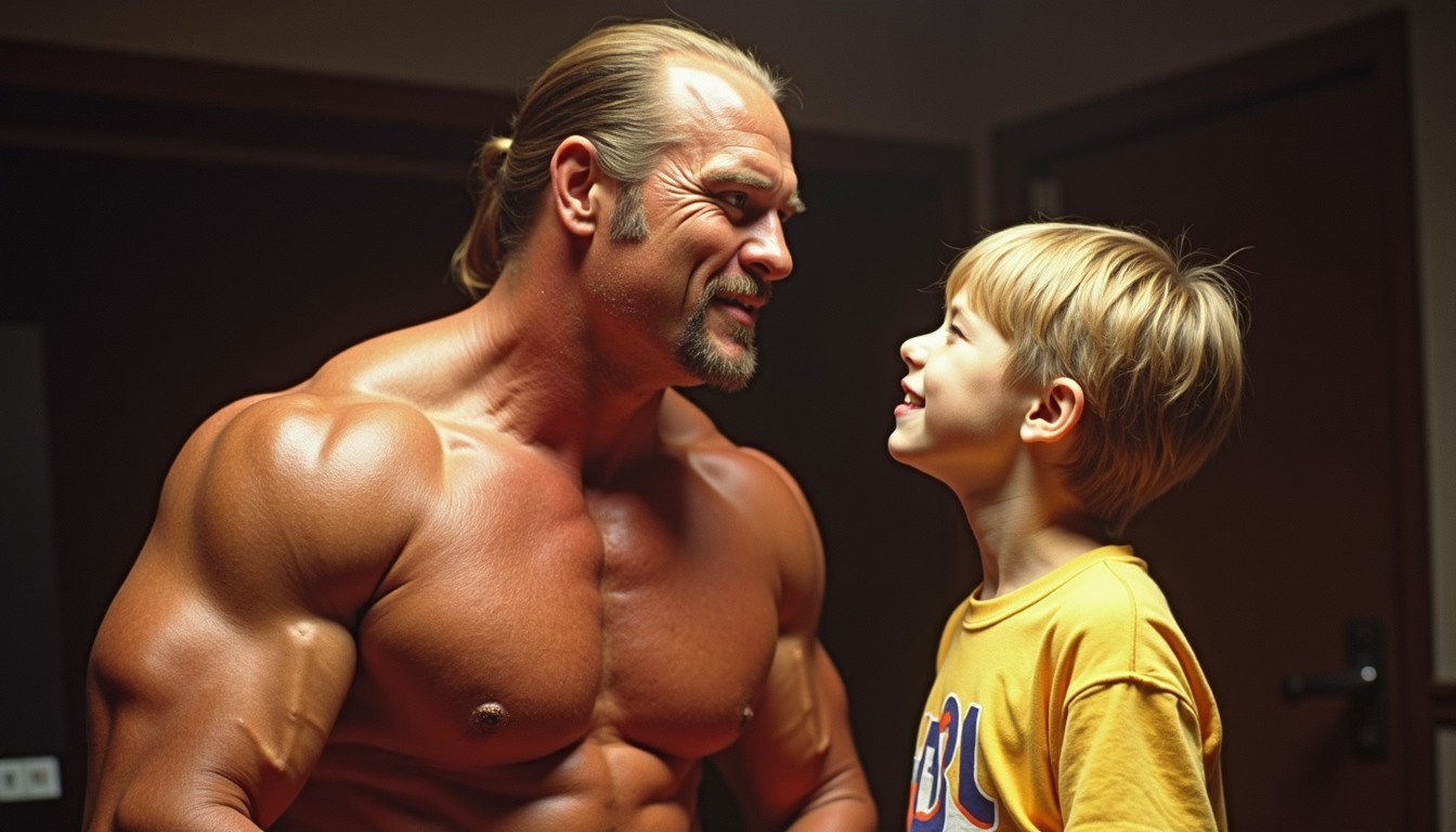 Wrestling Legend Hulk Hogan Dies at 71 – A Tribute to the Icon" hulk hogan and boy looking at each other