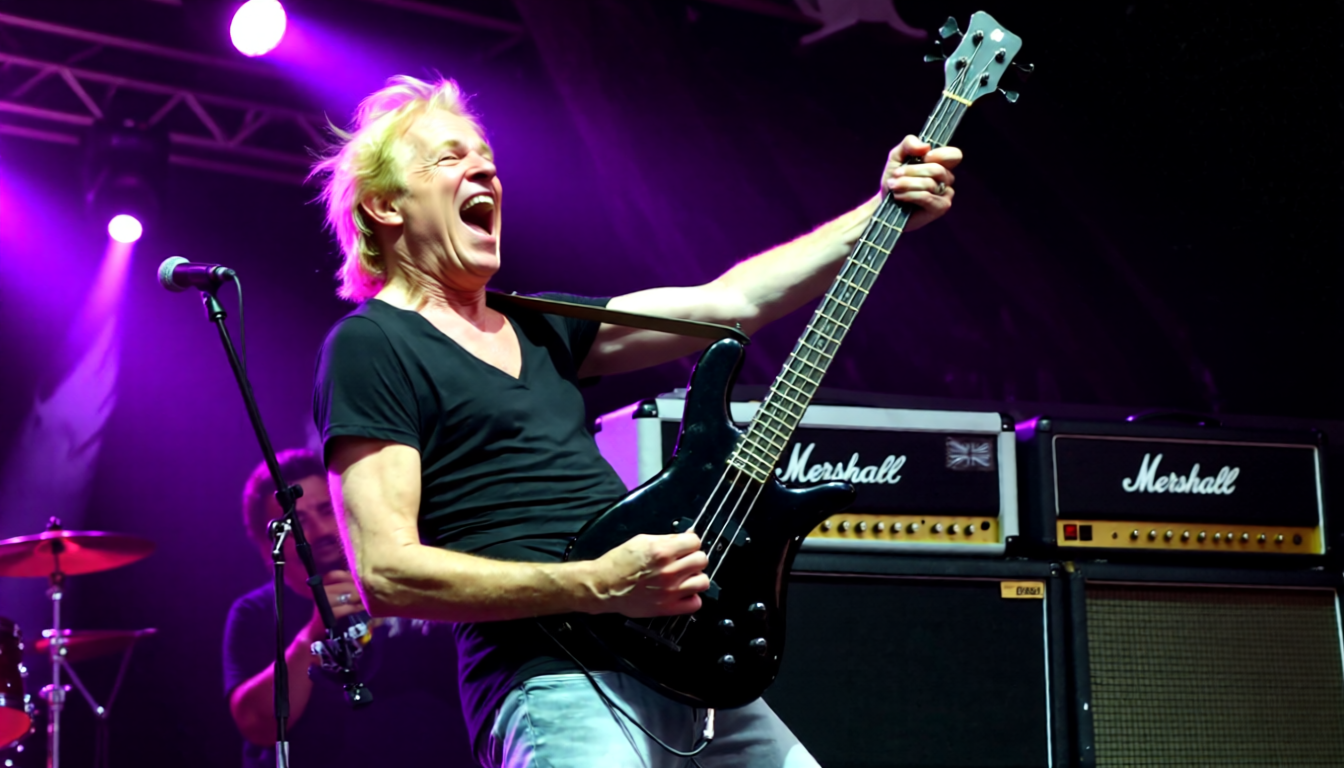 Musician performing on stage with guitar. Francis Buchholz 