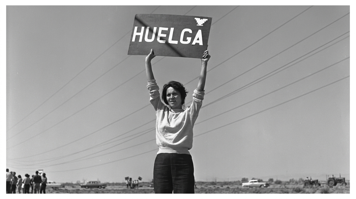 Dolores Huerta: A Legacy of Labour Rights & Activism Dies Dolores Huerta holding 'Huelga' sign
